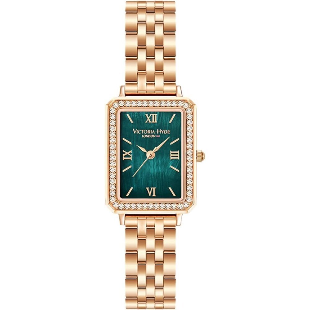 VICTORIA HYDE Womens Elegant Watch Green Mother of Pearl Dial Black Leather Band